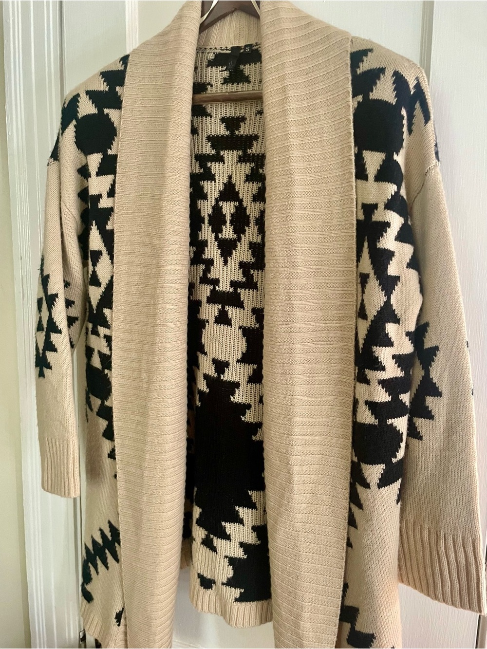 Aztec Geometric Tribal Chunky Knit Cardigan Open Front Sweater Oversized Womens